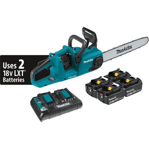 Makita 36V (18V X2) LXT® Brushless 16" Chain Saw Kit with 4 Batteries (5.0Ah)
