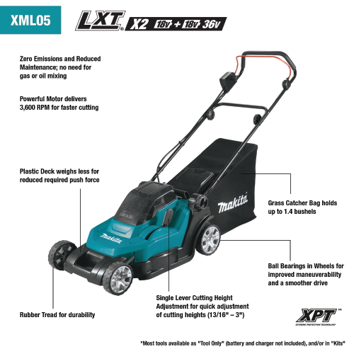 Makita 36V (18V X2) LXT® 17" Residential Lawn Mower Kit (5.0Ah)