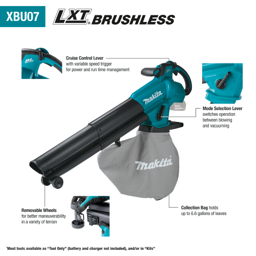 Makita 18V LXT® Brushless Blower / Vacuum Mulcher, Tool Only