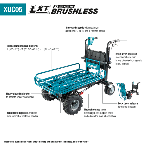 Makita 36V (18V X2) LXT® Brushless Material Handling, Dump/Pipe Frame, Tool Only