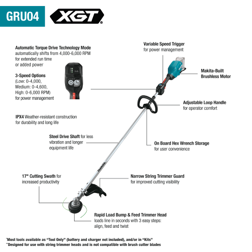 Makita 40V max XGT® Brushless Cordless 17" High Torque String Trimmer, Tool Only
