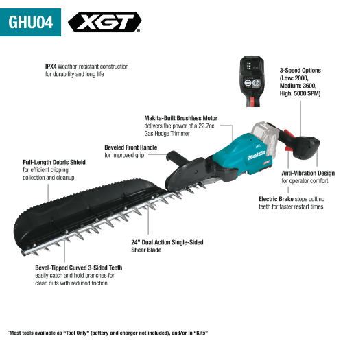 Makita 40V max XGT® Brushless Cordless 24" Single‑Sided Hedge Trimmer, Tool Only