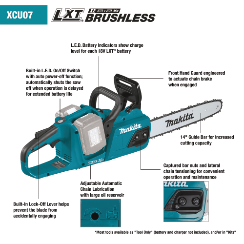Makita 36V (18V X2) LXT® Brushless 14" Chain Saw Kit (5.0Ah)