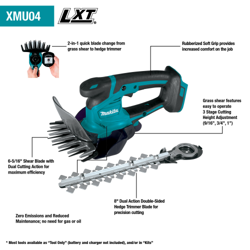 Makita 18V LXT® Lithium‑Ion Cordless 6‑5/16" Grass Shear with Hedge Trimmer Blade, Tool Only
