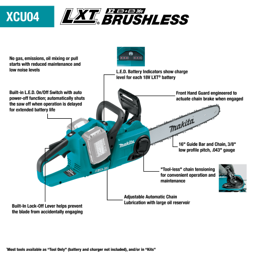 Makita 36V (18V X2) LXT® Brushless 16" Chain Saw Kit (5.0Ah)