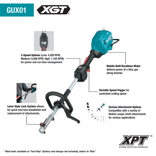 Makita 40V max XGT® Brushless Cordless Couple Shaft Power Head with 17" String Trimmer Attachment, Tool Only