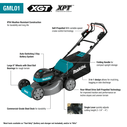 Makita 40V max XGT® Brushless 21" Self‑Propelled Commercial Lawn Mower, Tool Only