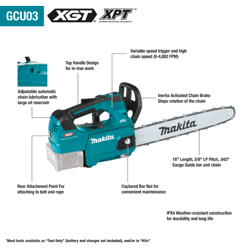 Makita 40V max XGT® Brushless Cordless 16" Top Handle Chain Saw Kit (5.0Ah)