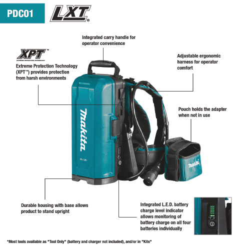 Makita ConnectX™, LXT®, LXT® X2 and XGT® Portable Backpack Power Supply with 6 Batteries (6.0Ah)