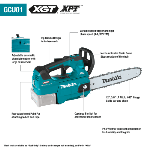 Makita 40V max XGT® Brushless Cordless 12" Top Handle Chain Saw Kit (5.0Ah)