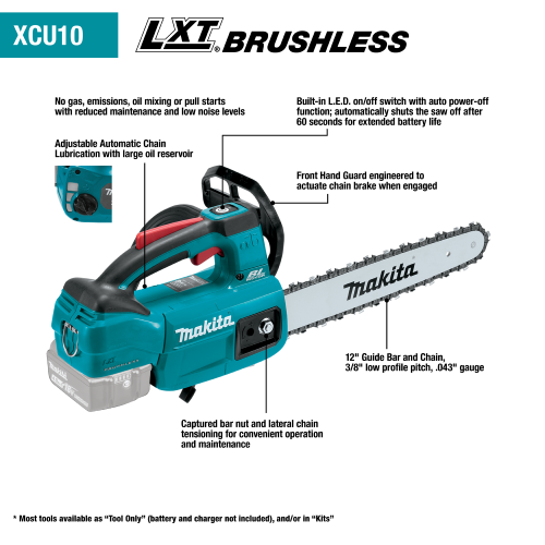 Makita 18V LXT® Lithium‑Ion Brushless Cordless 12" Top Handle Chain Saw Kit (4.0 Ah)