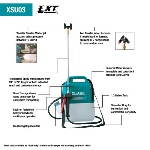 Makita 18V LXT® Lithium‑Ion Cordless 1.3 Gallon Sprayer Kit (4.0Ah)