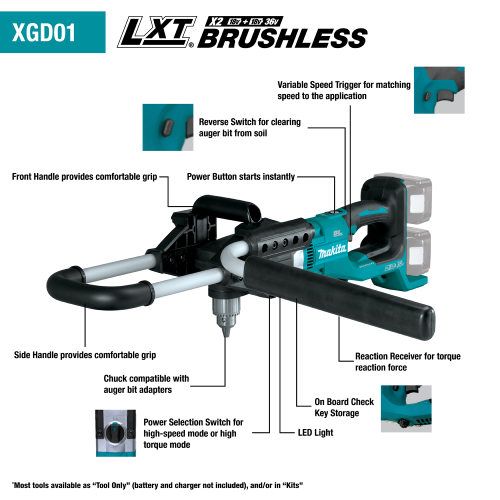 Makita 36V (18V X2) LXT® Brushless Earth Auger, Tool Only