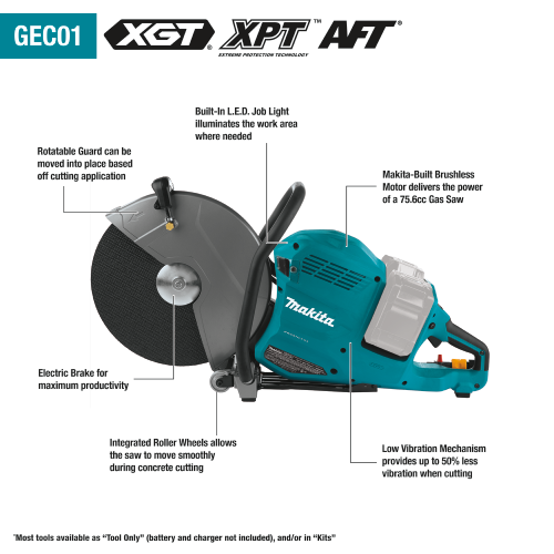 Makita 80V max (40V max X2) XGT® Brushless 14" Power Cutter Kit, with AFT®, Electric Brake (8.0Ah)