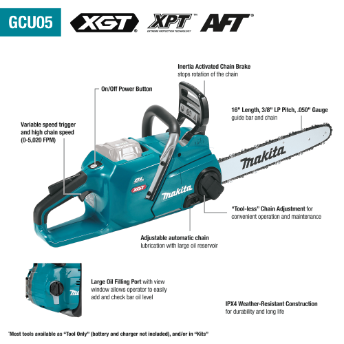 Makita 40V max XGT® Brushless Cordless 16" Chain Saw Kit (4.0Ah)