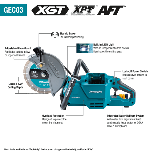 Makita 40V max XGT® Brushless Cordless 9" Power Cutter, with AFT®, Electric Brake, Tool Only