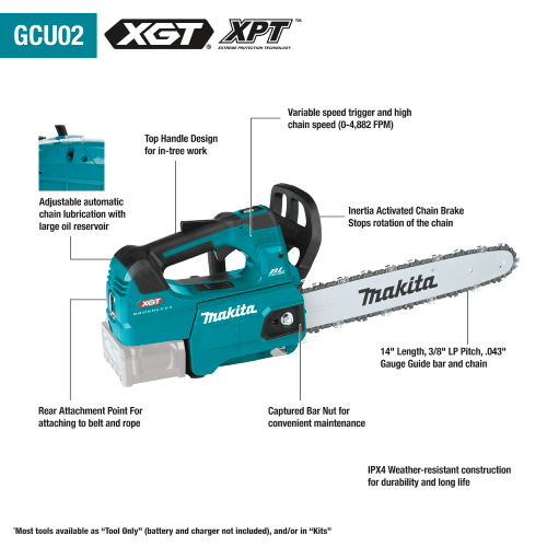 Makita 40V max XGT® Brushless Cordless 14" Top Handle Chain Saw Kit (5.0Ah)