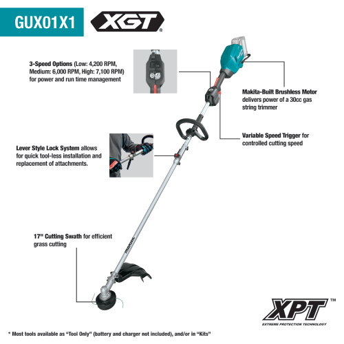 Makita 40V max XGT® Brushless Cordless Couple Shaft Power Head with 17" String Trimmer Attachment, Tool Only