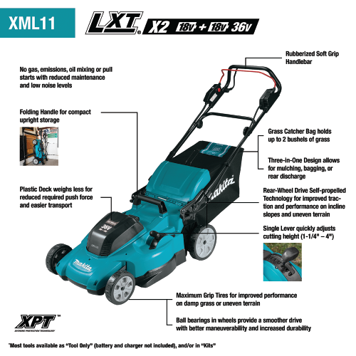 Makita 36V (18V X2) LXT® 21" Self‑Propelled Lawn Mower Kit with 4 Batteries (5.0Ah)