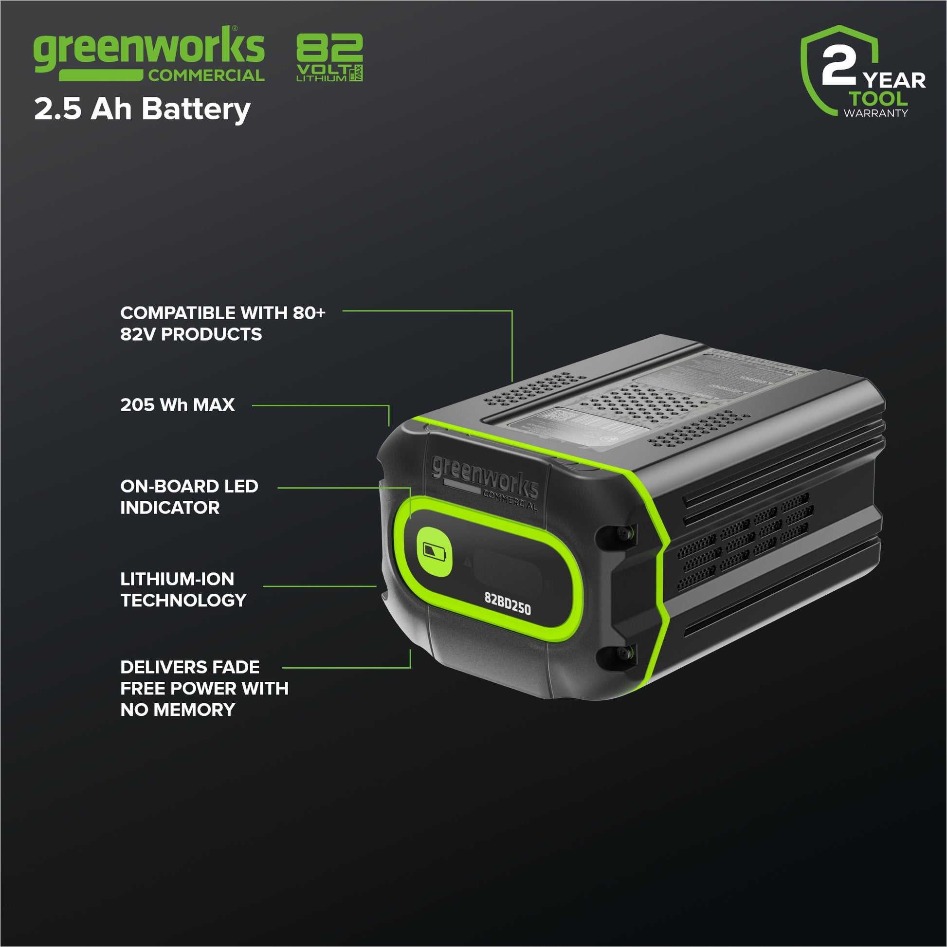 Greenworks 82V Bluetooth 2.5Ah Battery
